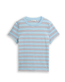 Camiseta de manga corta de mujer con cuello redondo y estampado de rayas