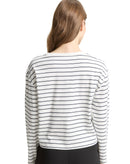 Camiseta de manga larga de mujer con cuello rendo y rallas marineras
