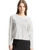 Camiseta de manga larga de mujer con cuello rendo y rallas marineras