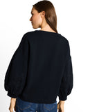 Sudadera de mujer de manga globo con cuello barco y diseño liso