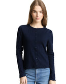 Camiseta de manga larga de mujer con cuello redondo con pequeños botones centrales