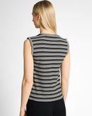 Camiseta sin mangas de mujer con cuello redondo y estampado de rayas