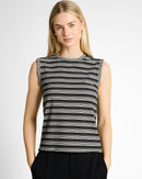 Camiseta sin mangas de mujer con cuello redondo y estampado de rayas