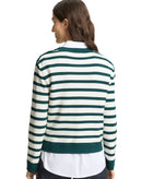 Jersey de manga larga de mujer con cuello redondo, detalle de botones en el hombre y diseño de rayas
