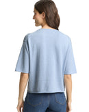 Jersey con cashmere de mujer con manga francesa, cuello redondeado, corte recto y diseño liso