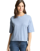 Jersey con cashmere de mujer con manga francesa, cuello redondeado, corte recto y diseño liso