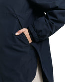 Chaqueta con cremallera de mujer con capucha integrada ajustable, cuello alto, estampado liso  y manga larga