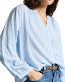 Blusa de manga larga camisera de mujer con cuello de pico y rayas finas