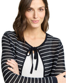 Cárdigan de punto de mujer con lazada frontal, cuello redondeado, manga larga y diseño de rayas