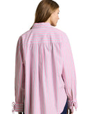 Camisa de manga larga de mujer 100 % algodón con cuello clásico, botones y rayas finas