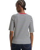 Camiseta de manga corta de mujer con cuello redondo y estampado de rayas