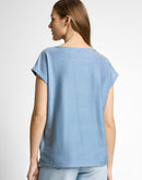 Camiseta de manga corta de mujer con cuello redondo y diseño de rayas