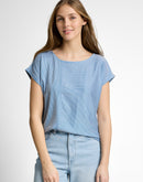 Camiseta de manga corta de mujer con cuello redondo y diseño de rayas