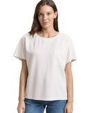 Camiseta de mujer de manga corta con cuello redondo y bolsillo