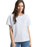 Camiseta de mujer de manga corta con cuello redondo y bolsillo