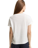 Camiseta manga corta de mujer con cuello redondo, estampado liso y pequeño logo