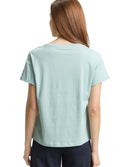 Camiseta de manga corta de mujer con cuello redondo y diseño liso con pequeño bordado