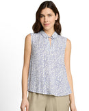 Blusa de mujer sin mangas con cuello pico, lazada y estampado