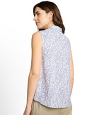 Blusa de mujer sin mangas con cuello pico, lazada y estampado