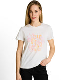 Camiseta de mujer con manga corta, cuello redondo y dibujo frontal