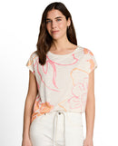 Camiseta de mujer con manga corta, cuello redondo y estampado de flores