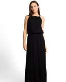 Vestido largo con cuello halter y sin mangas