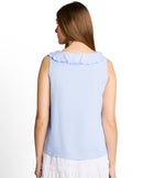 Blusa de mujer sin mangas con volante en el cuello y lazada
