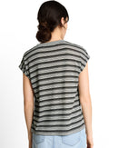 Camiseta de manga corta de mujer con cuello redondo y estampado de rayas