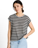 Camiseta de manga corta de mujer con cuello redondo y estampado de rayas