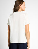 Camiseta de manga corta de mujer con cuello redondo y estampado grande frontal