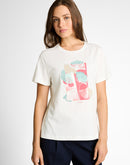 Camiseta de manga corta de mujer con cuello redondo y estampado grande frontal