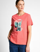 Camiseta de manga corta de mujer con cuello redondo y estampado grande frontal