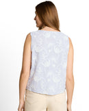 Blusa de mujer sin mangas con bordado y cierre de botones