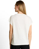 Camiseta de mujer con manga corta, cuello redondo y dibujo frontal