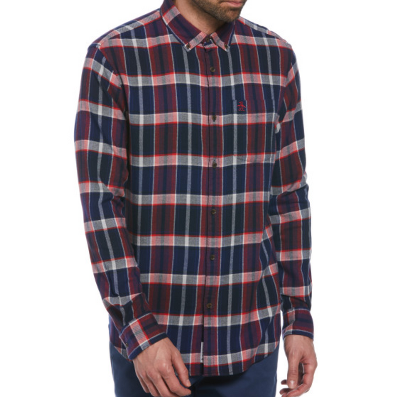 Camisa manga larga franela Elástica a cuadros azul y rojo