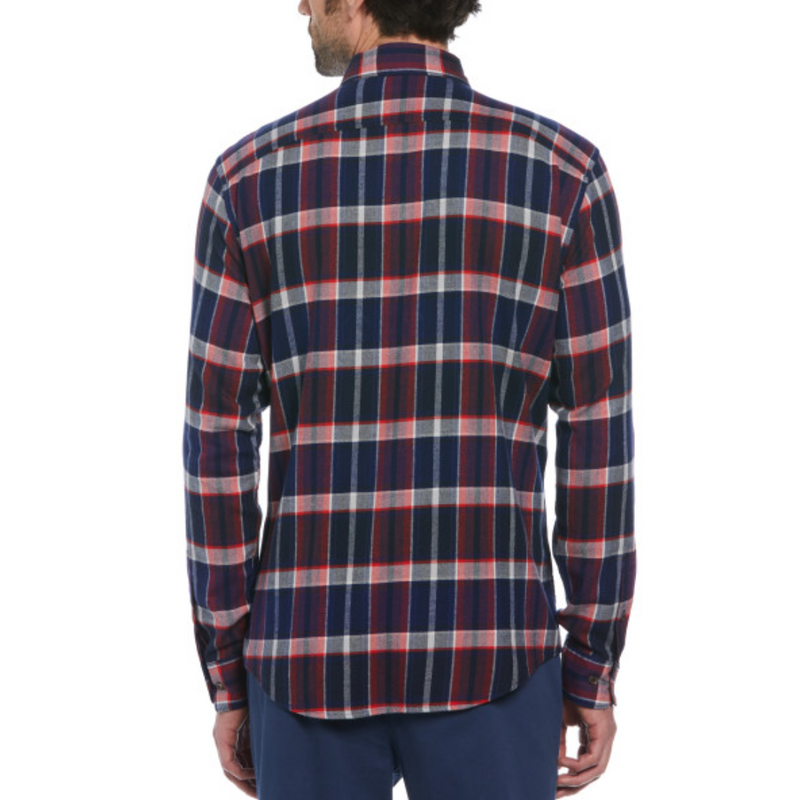 Camisa manga larga franela Elástica a cuadros azul y rojo