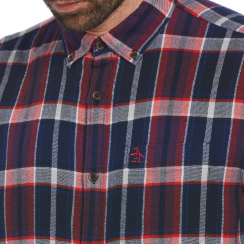 Camisa manga larga franela Elástica a cuadros azul y rojo