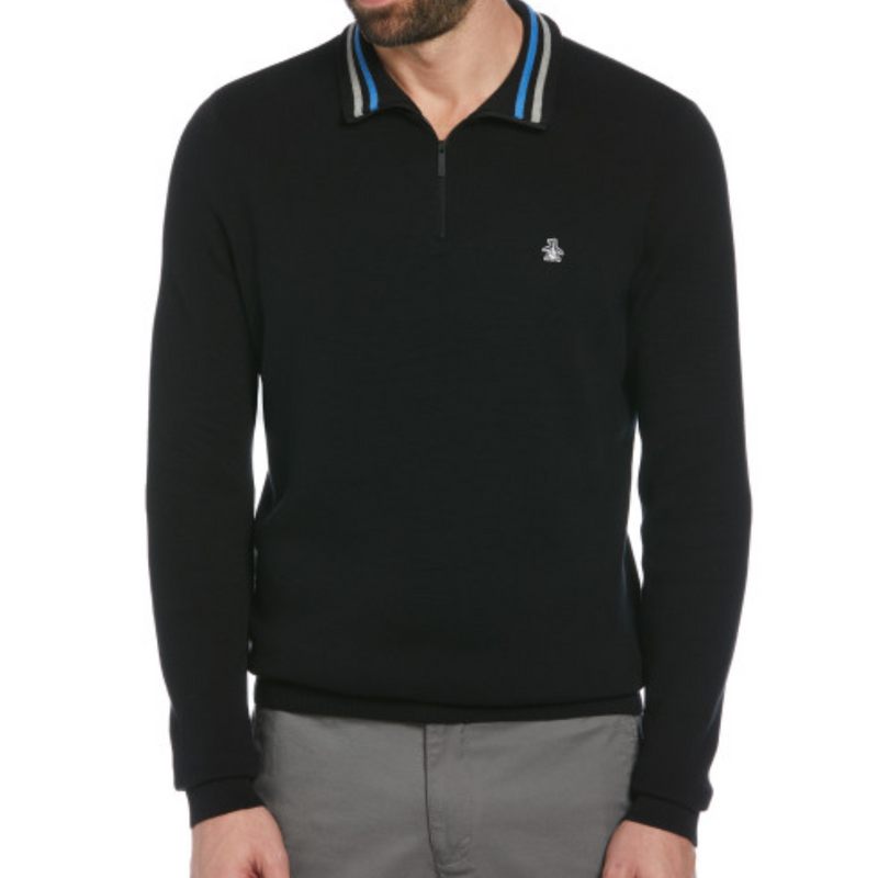 Jersey negro con detalles en el cuello y cremallera