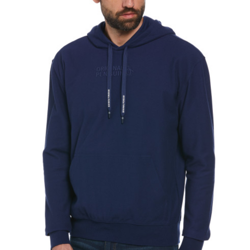Sudadera con capucha azul marino y estampado de sarga