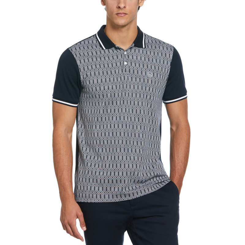 Polo jacquard frente interlock Geo azul marino