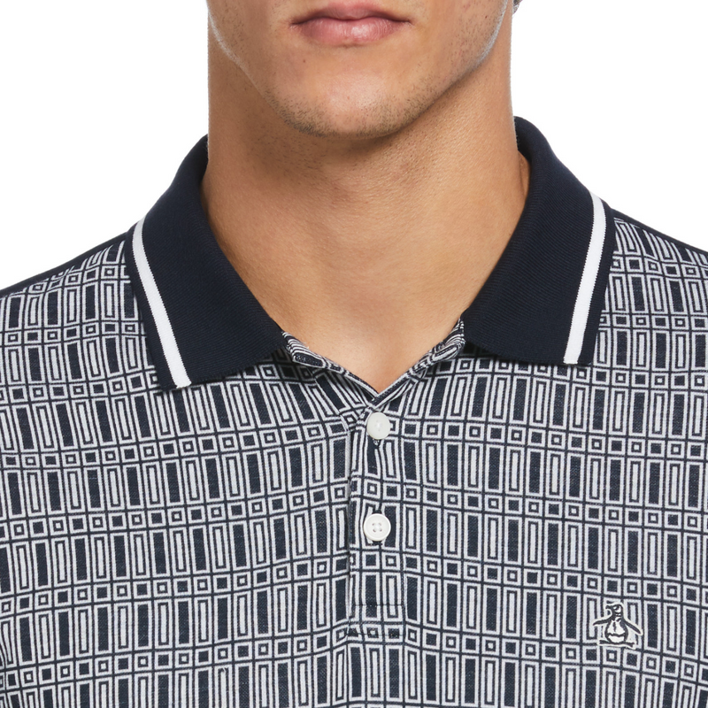 Polo jacquard frente interlock Geo azul marino