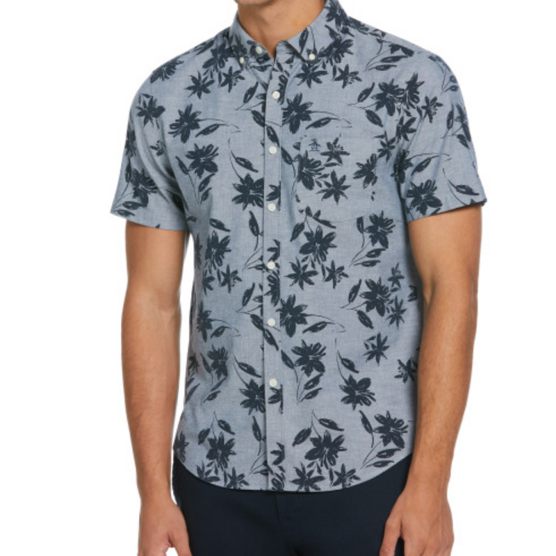 Camisa de manga corta chambray elastico Aop Floral