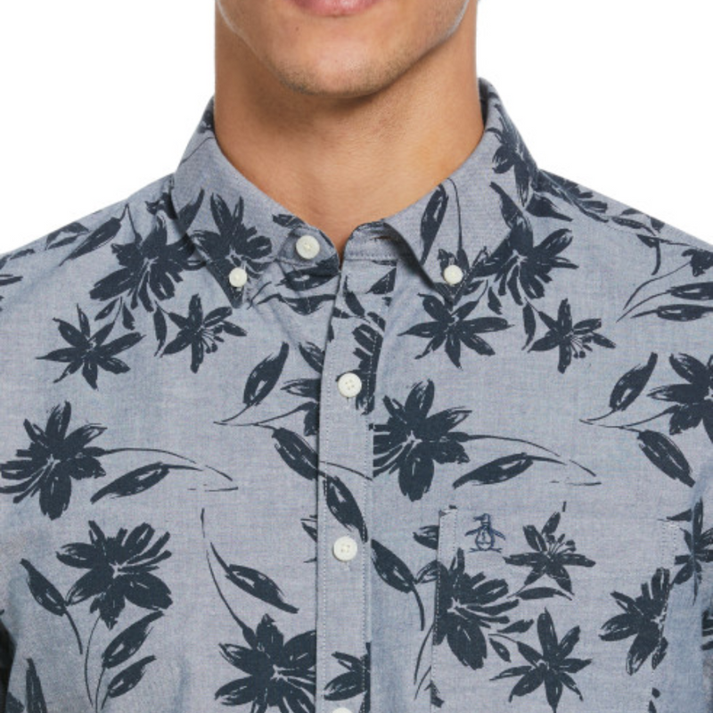 Camisa de manga corta chambray elastico Aop Floral