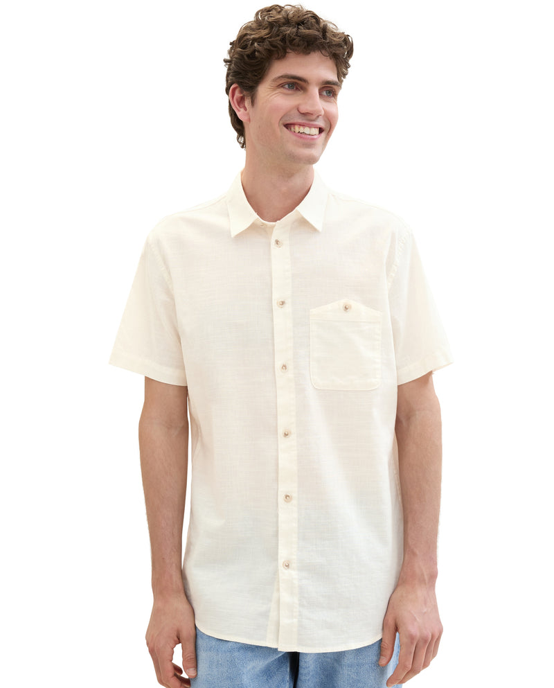 Camisa de hombre de manga corta liso crema