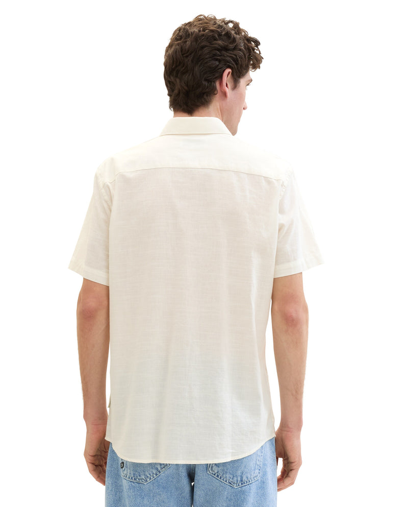 Camisa de hombre de manga corta liso crema