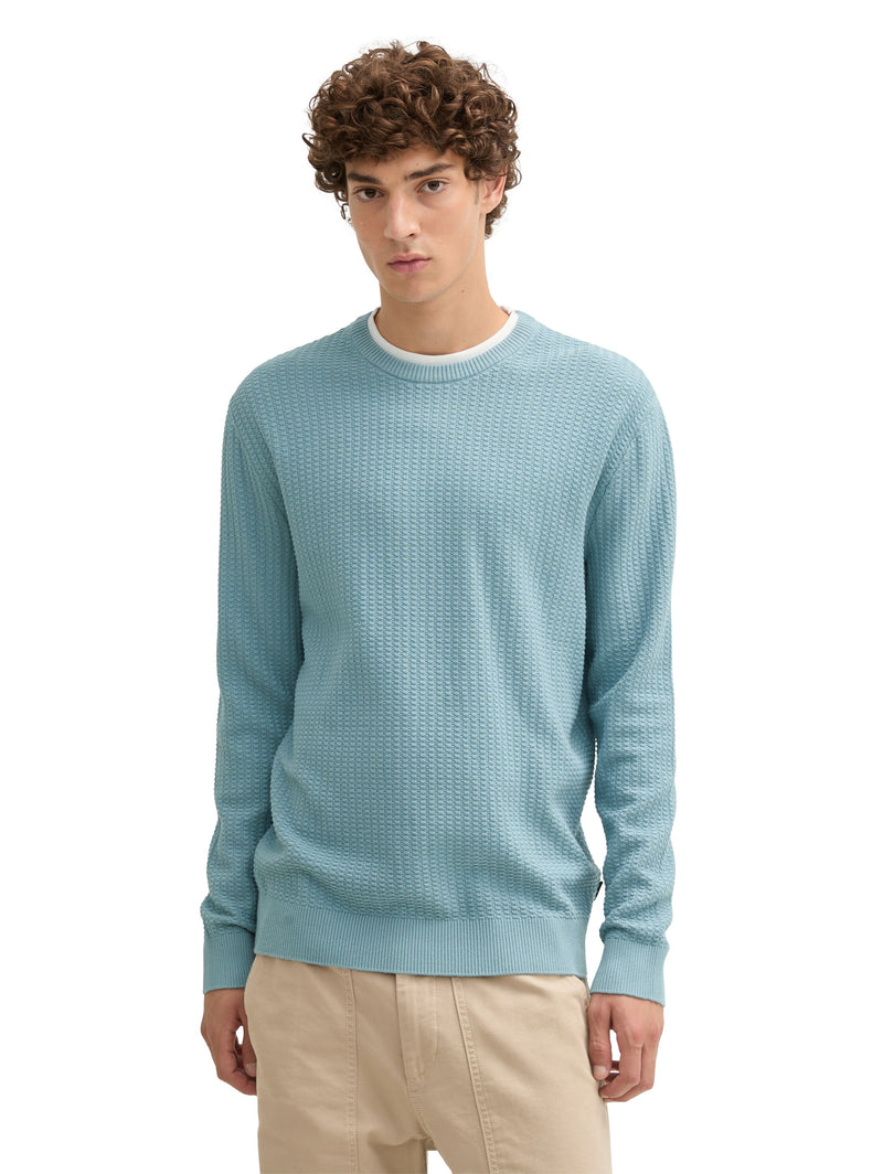 Jersey de hombre de manga larga, escote redondo verde agua
