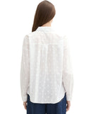 Camisa de manga larga de mujer, cuello clásico con lunares bordados