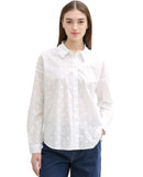 Camisa de manga larga de mujer, cuello clásico con lunares bordados