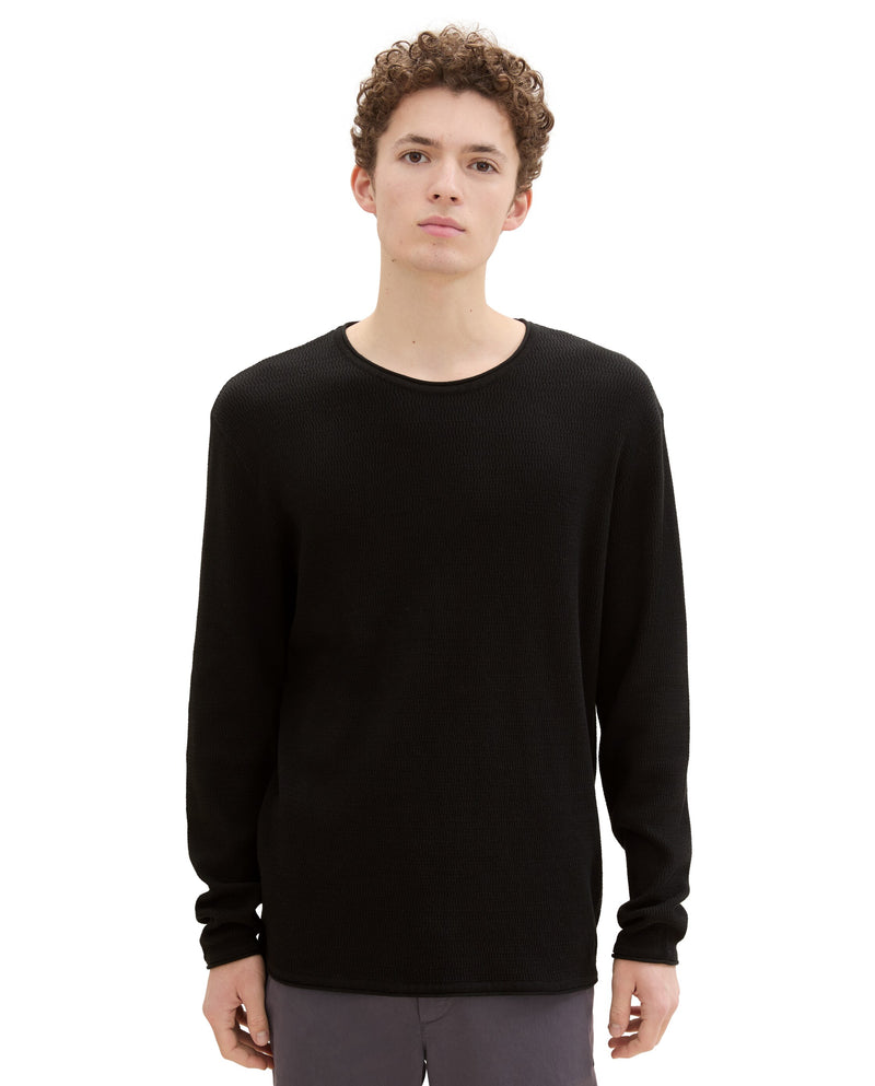Jersey de hombre con escote redondo liso negro