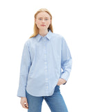 Camisa de mujer de rayas, manga larga azul claro